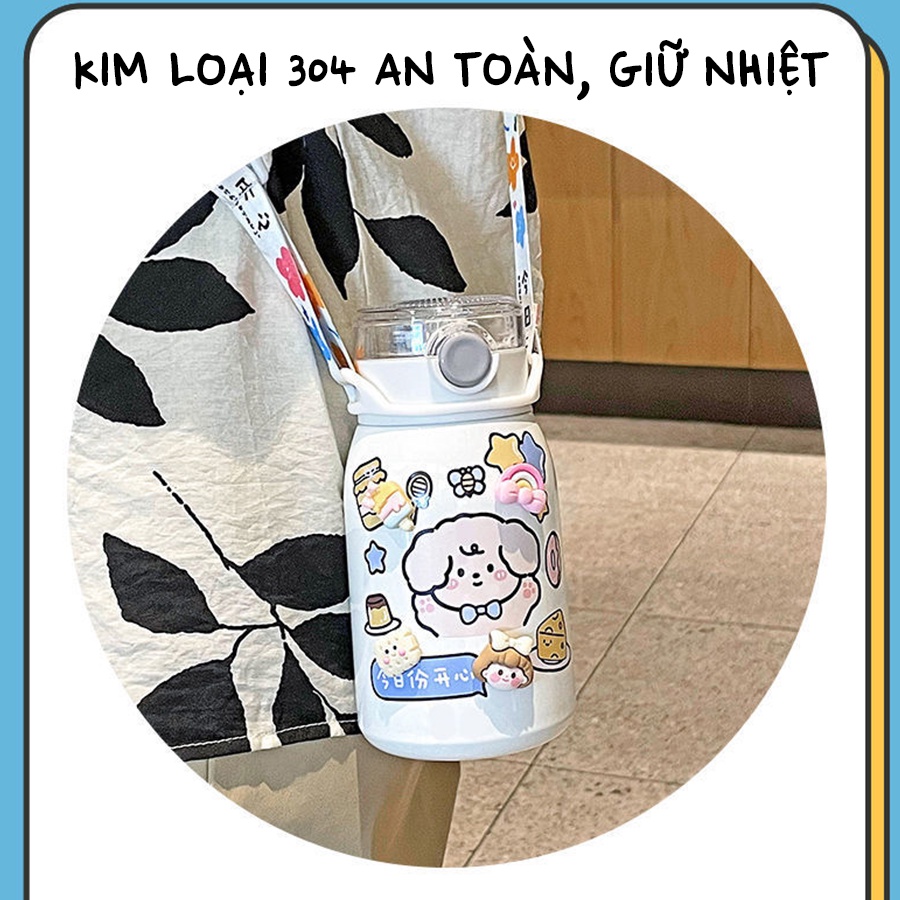 Bình Nước Kèm Ống Hút, Sticker 3D Dễ Thương Phong Cách Hàn Quốc Cho Bé. Người Lớn COC003
