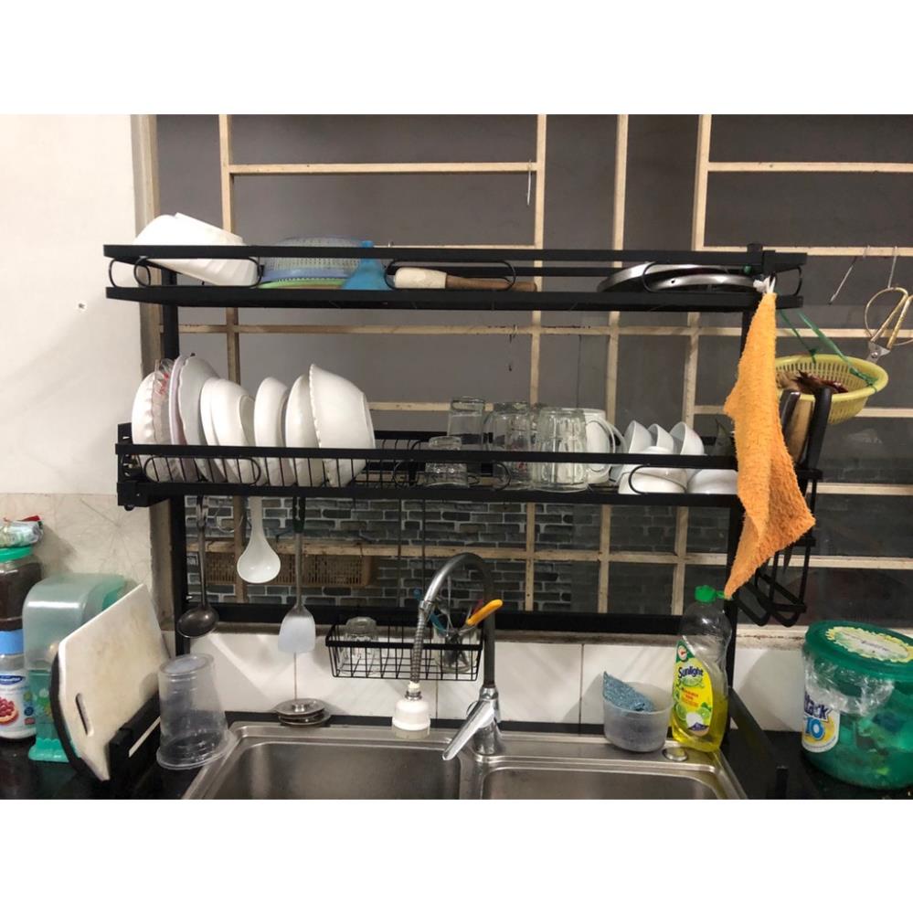 Kệ Để Bát Đĩa Đa Năng Thông Minh - Giá Để Đồ Chén Đĩa Dài 65cm Trên Bồn Rửa Bát Thép Carbon Sơn Đen Cao Cấp