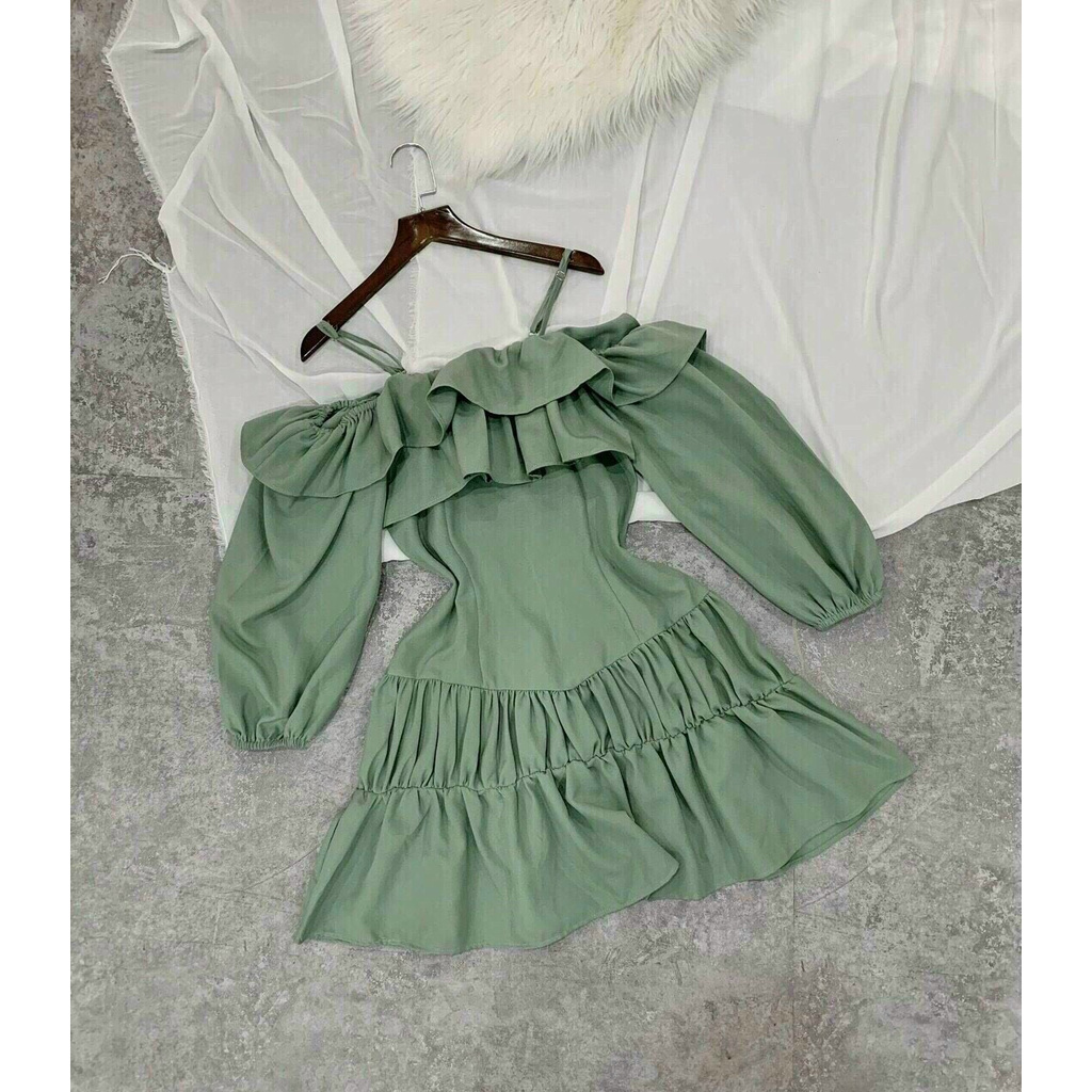 [MỚI] Đầm xoè 2 bèo nhún vai dễ thương cho chị em | BigBuy360 - bigbuy360.vn