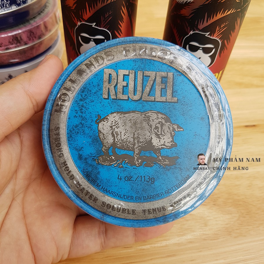 Sáp vuốt tóc Reuzel Blue Pomade, Pomade Reuzel Blue gốc nước 113g, nhập khẩu Hà Lan