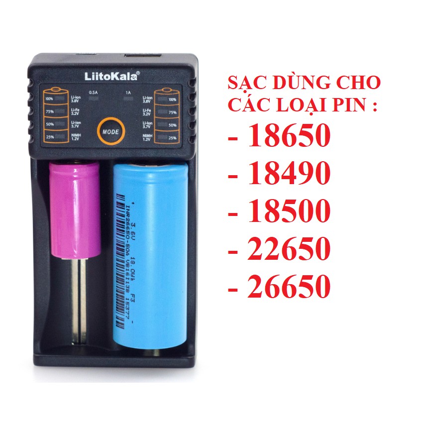 Sạc pin đa năng Liitokala lii-202 hai khe pin cho pin 18650, AA, AAA, 26650