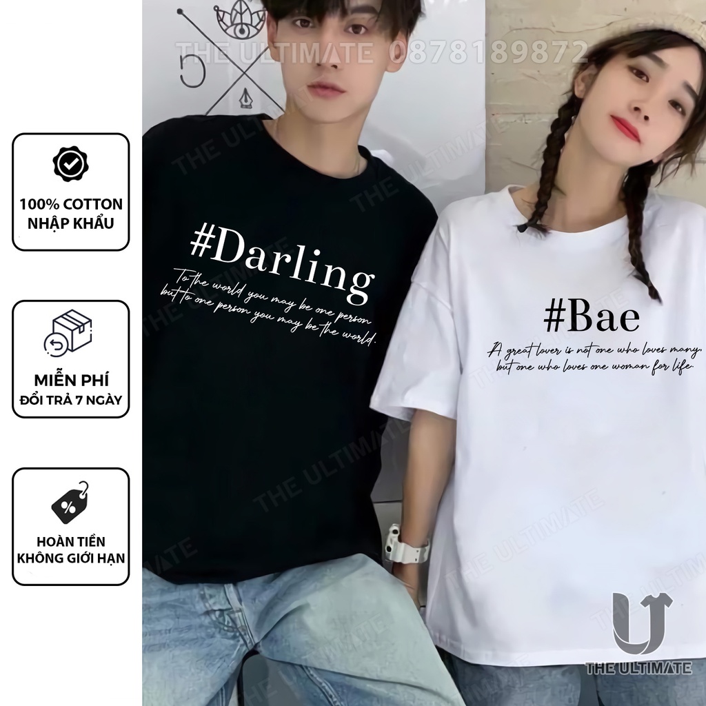 Áo đôi Darling Bae , áo thun cặp nam nữ cực đáng yêu, tay lỡ Unisex form rộng vải 100% cotton co giãn