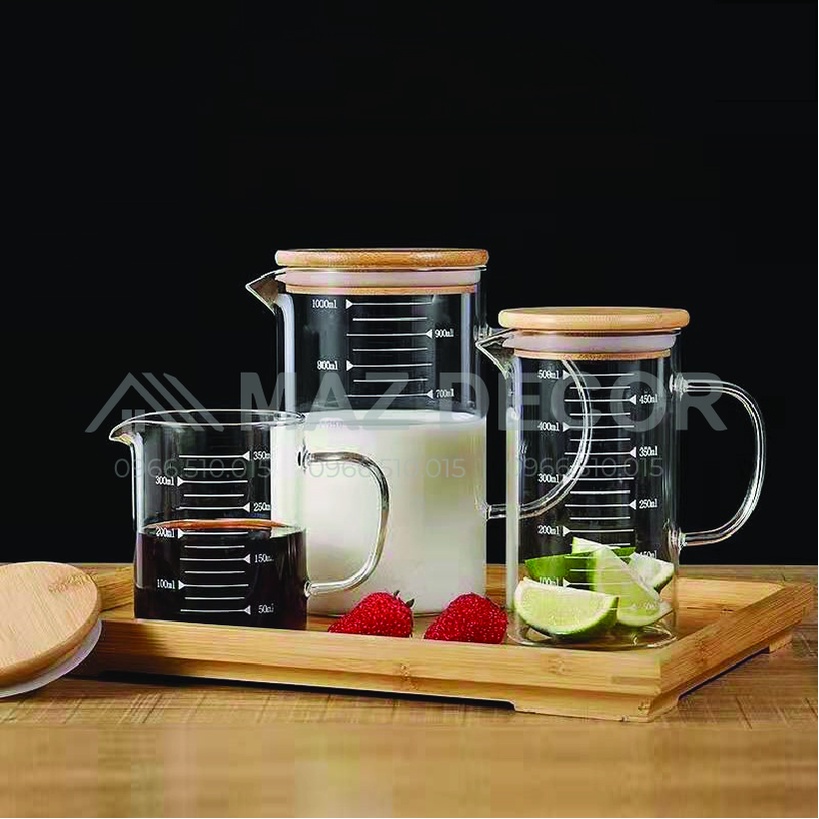 Giá Sỉ Ly Cốc ca thủy tinh Glass Cup chia vạch đo lường định lượng đong thể tích chịu nhiệt 350-500-1000ml