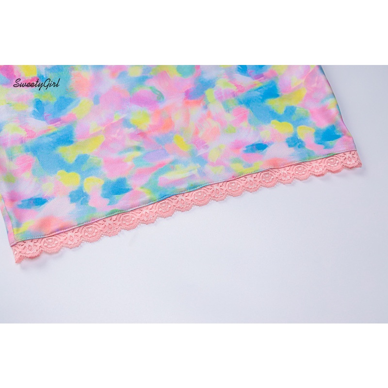 Sweety Đầm Mini Cổ Chữ V Phối Ren Màu Trơn 2022 Thời Trang Quyến Rũ Cho Nữ