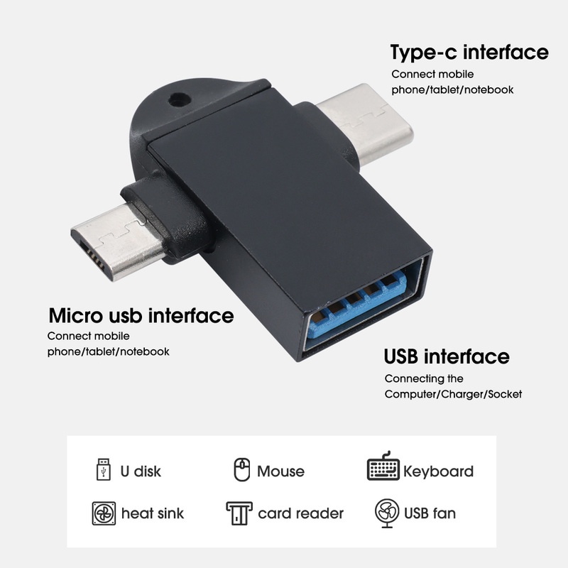 Đầu Chuyển Đổi USB 3.0 Type C/Micro USB/Type C Sang USB OTG 2 Trong 1 Cho Laptop/Điện Thoại Di Động