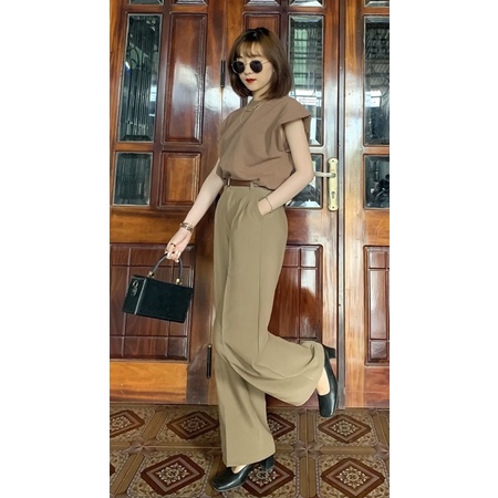 Quần tây ống rộng thời thượng lưng chun sau