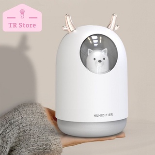 Máy phun sương USB hình chú gấu trắng tai tuần lộc khuyếch tán tinh dầu tạo ẩm cấp ẩm để bàn có đèn