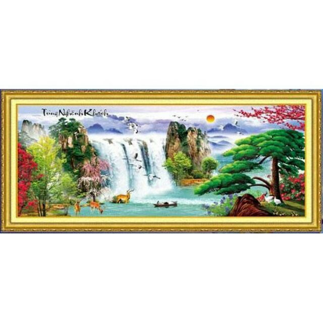 Tranh thêu chữ thập TÙNG NGHÊNH KHÁCH  (222823)147×69cm chưa thêu.