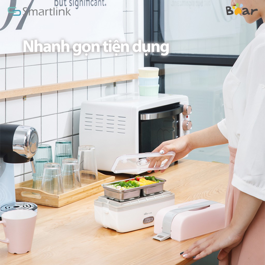 Hộp Cơm Điện Cầm Tay Mini Đa Năng Bear DFH-B10J2 - Hàng Chính Hãng - Bảo hành 18 Tháng