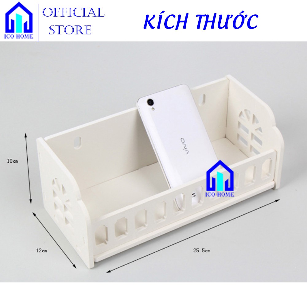 Kệ treo tường trang trí bằng gỗ đựng đồ đa năng, kèm móc đinh chịu lực KHÔNG CẦN KHOAN - ICO HOME