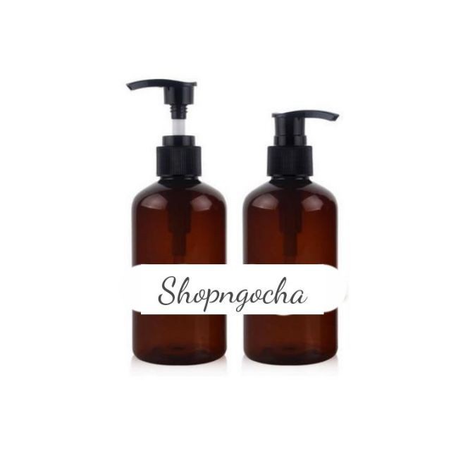 Chai Chiết Mĩ Phẩm ❤ SIÊU RẺ ❤ Chai nhựa pet nâu đất vòi nhấn 250ml lùn mỹ phẩm , phụ kiện du lịch