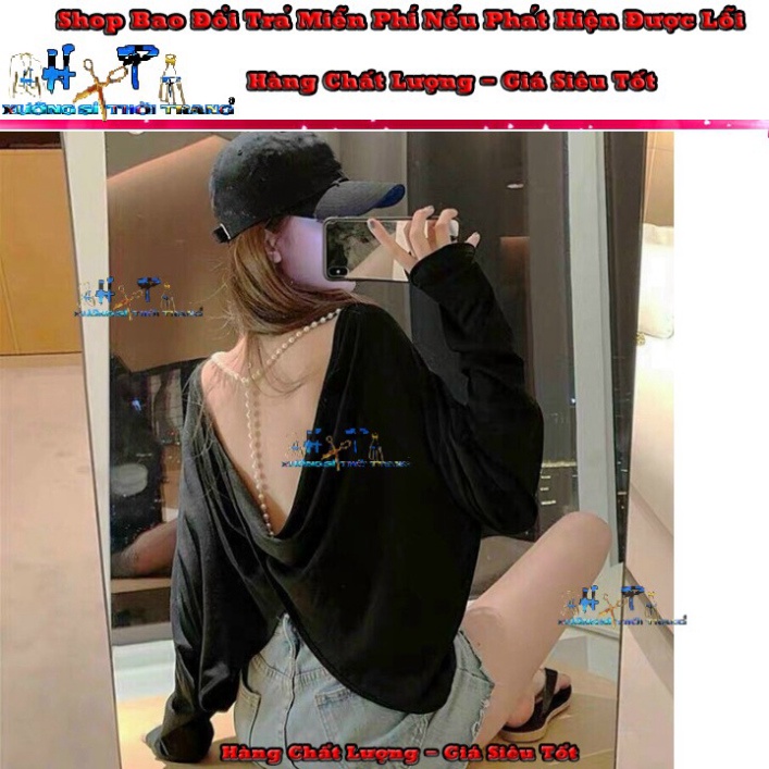Áo kiểu phom rộng tay dài thun cotton mỏng mịn mát phối ngọc chéo hở lưng mẫu mới hót thời trang- A36   -TEEN