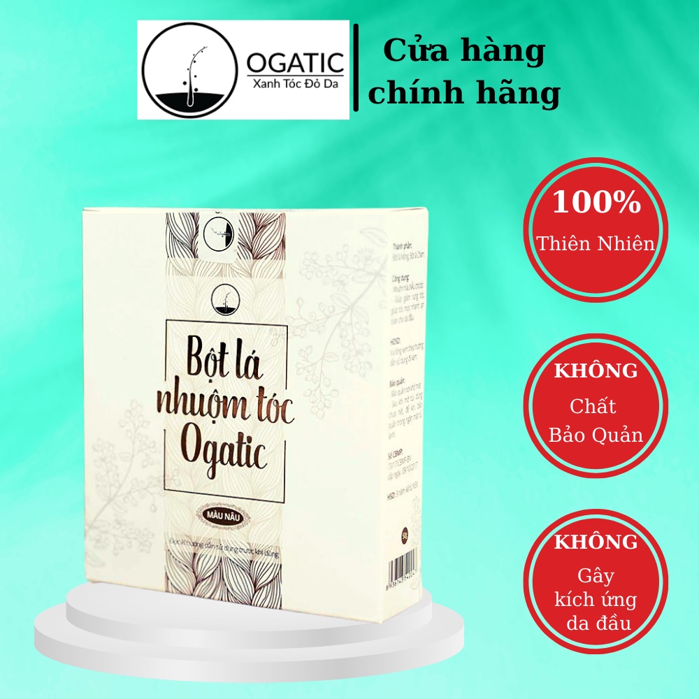 Bột lá nhuộm tóc Ogatic màu nâu cho da dị ứng, nhuộm phủ bạc an toàn từ thiên nhiên lá cây chàm không hóa chất