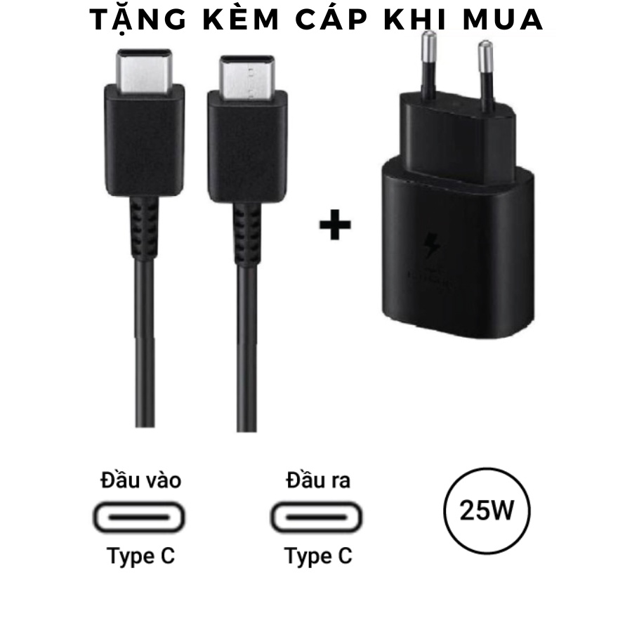 Cóc Sạc Samsung 25W Đen Chính Hãng cho S20,S20ultra + Tặng Kèm Cáp C to C
