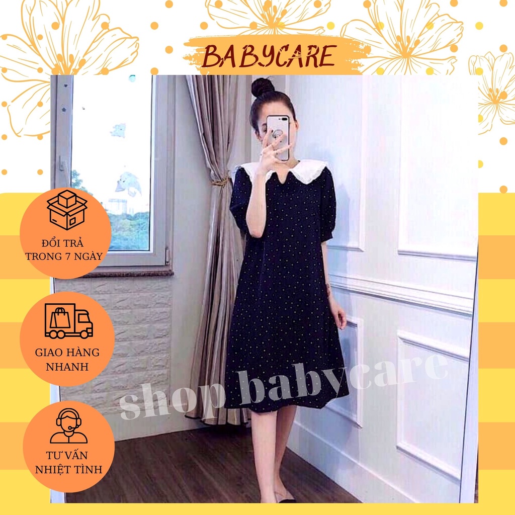VÁY BẦU MÙA HÈ CHẤM BI-ĐẦM BẦU CỔ BÈO XINH XẮN CÓ THẲT BUỘC NƠ