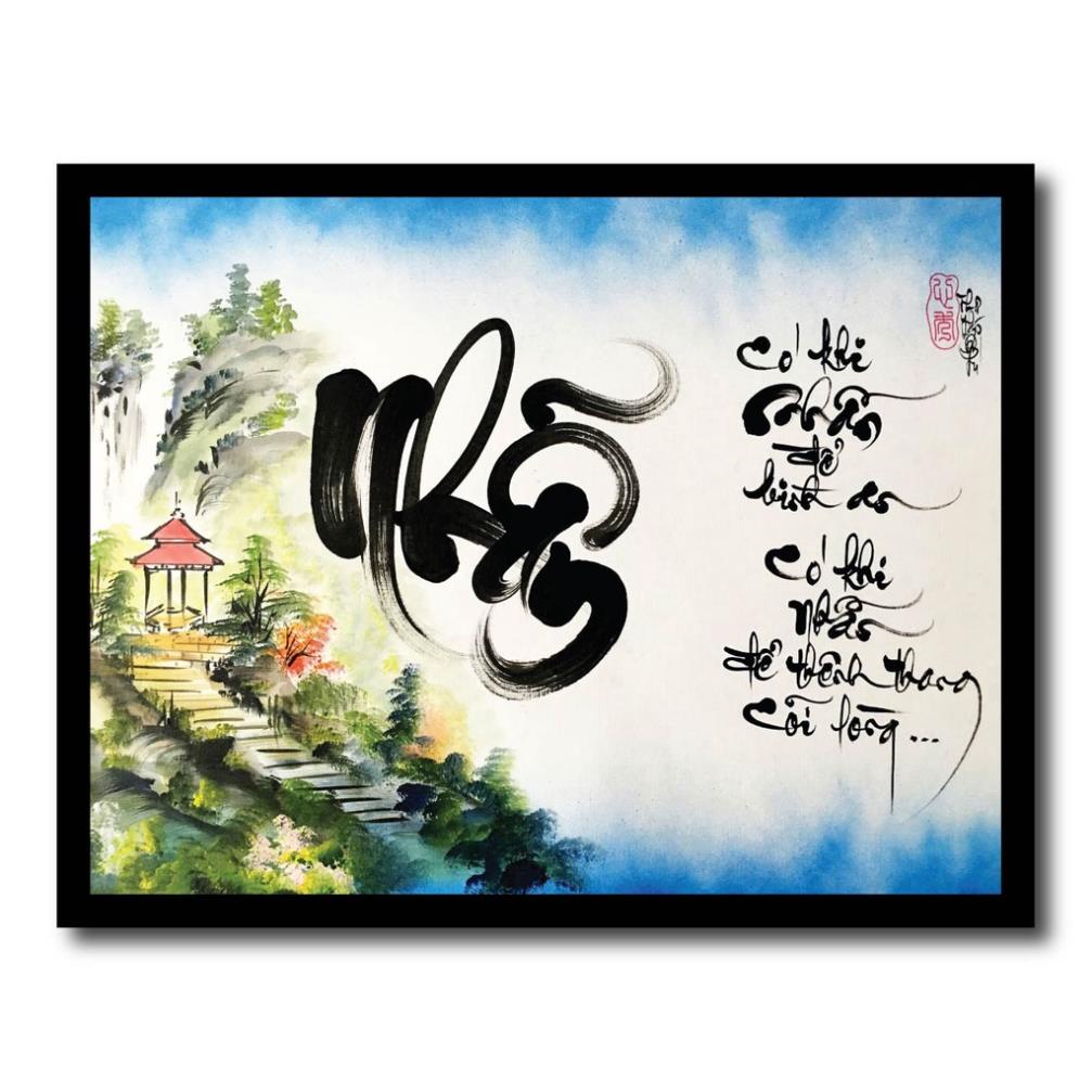 Tranh thư pháp treo tường, tranh tân gia quà tặng treo tường Thuận buồm xuôi gió, Tranh thư pháp chữ Nhẫn, chữ Hạnh Phúc