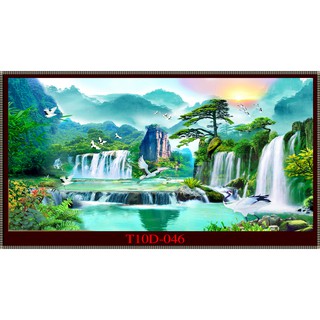 Tranh 3d bể cá cảnh mẫu tranh thác nước - tranh bể cá sẵn keo dán - tặng kèm bộ dụng cụ dán