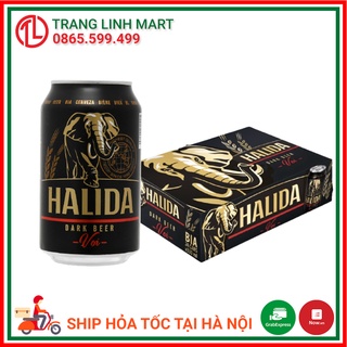 Thùng 24 lon bia Halida Dark voi đen 330ml
