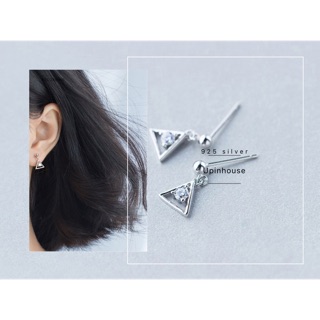 Khuyên tai bạc 925 tam giác nhỏ đính đá