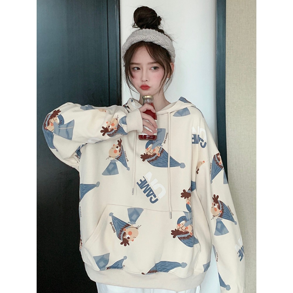 Áo hoodie nỉ bông in HOẠT HÌNH Unisex form rộng kiểu dáng Ulzzang