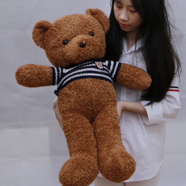Thú nhồi bông, gấu bông teddy áo len cao cấp màu nâu đẹp kV 80 cao 60