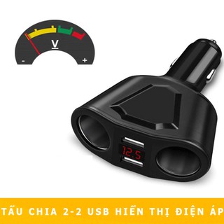 Tẩu sạc chia 2 cổng - 2 usb có hiển thị điện áp cho xe hơi , ô tô tẩu sạc nhanh ô tô