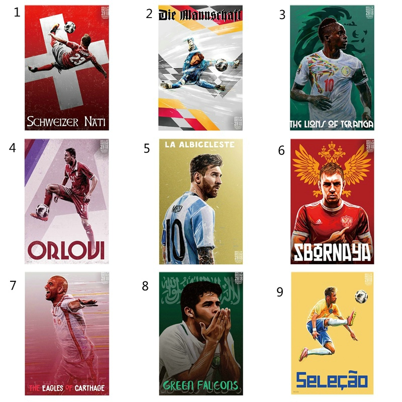 FIFA World Cup Football Soccer Star Shaqiri Lucas Hernández Mané Mohamed Salah Vintage Craft Paper Poster Decorative Wall Sticker 1 pcs