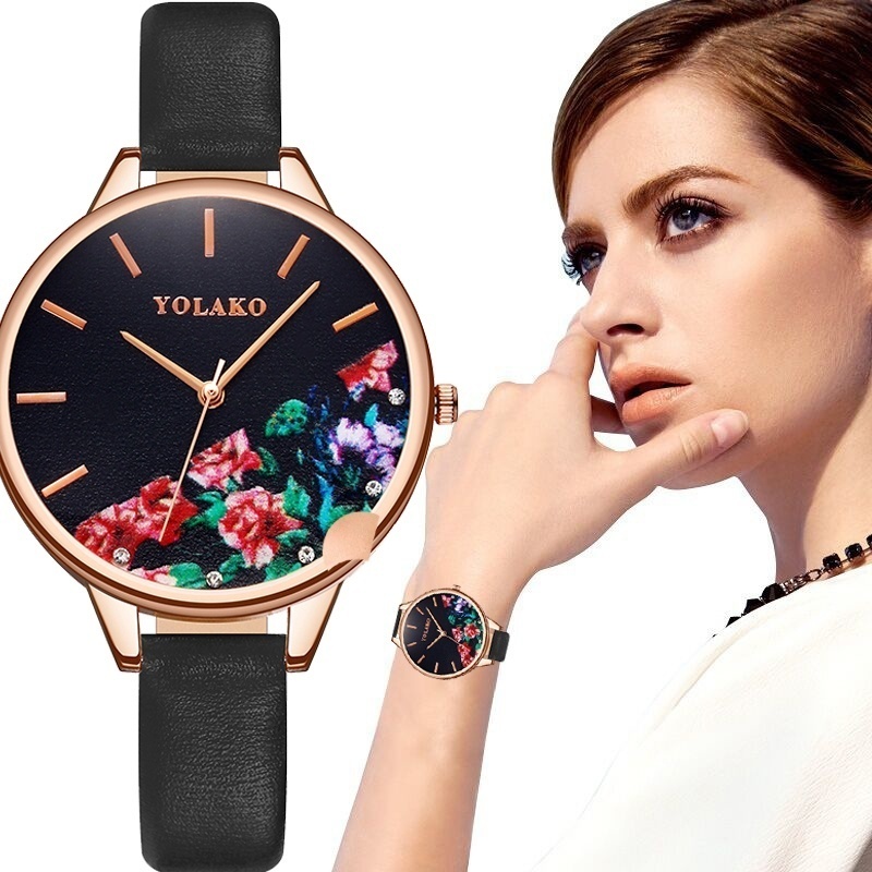 ZOLFA Classic Black Printed Leather Womens Watches Round Ultra-Thin Rhinestone Ladies Quartz Wrist Watch Elegant White Lady Dress Clock Đồng hồ nữ