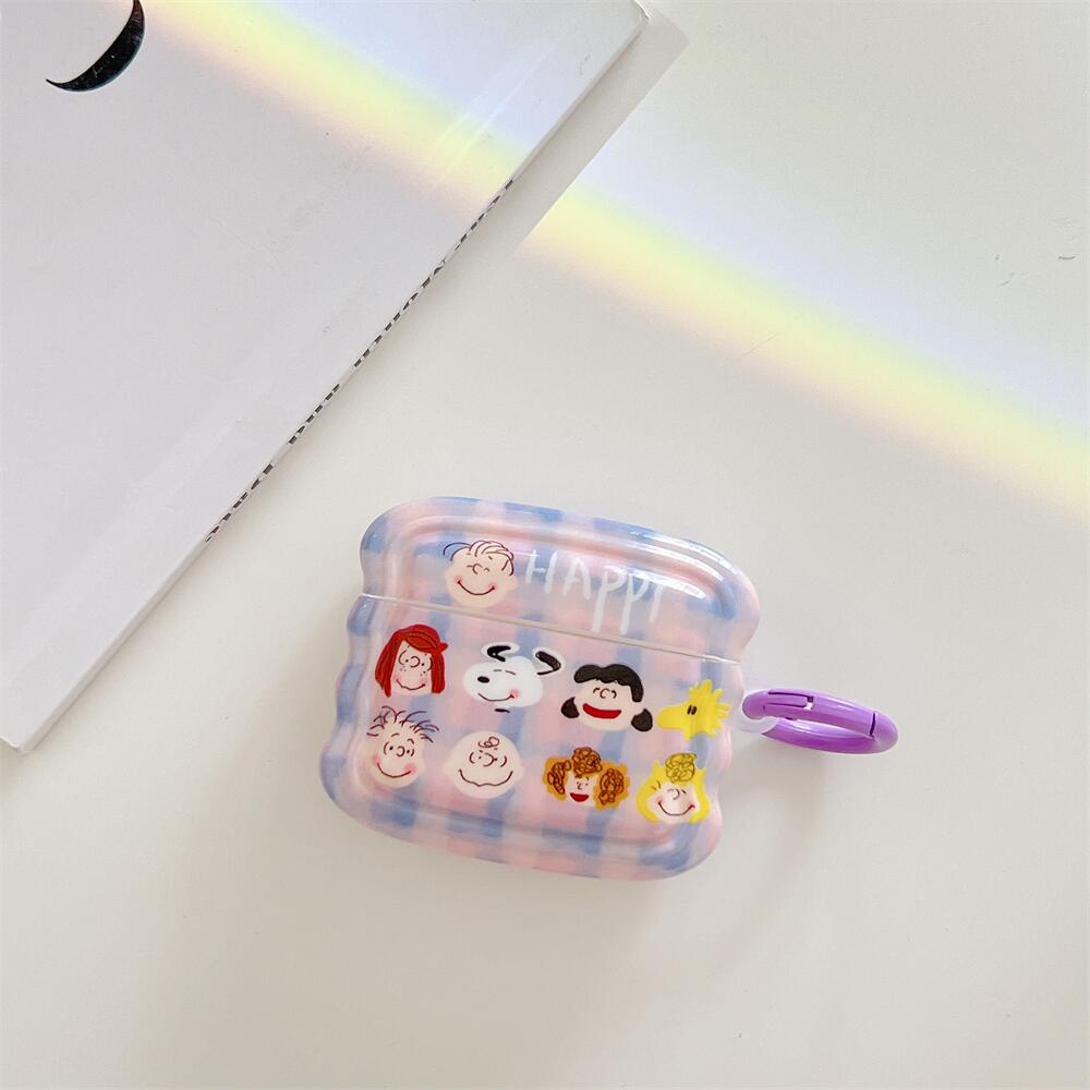 Vỏ Bảo Vệ Hộp Sạc Tai Nghe AirPods 1 2 pro 3 2021 Bluetooth Không Dây Chống Sốc Họa Tiết Kẻ Sọc Màu Tím Kèm Móc Treo Tiện Dụng