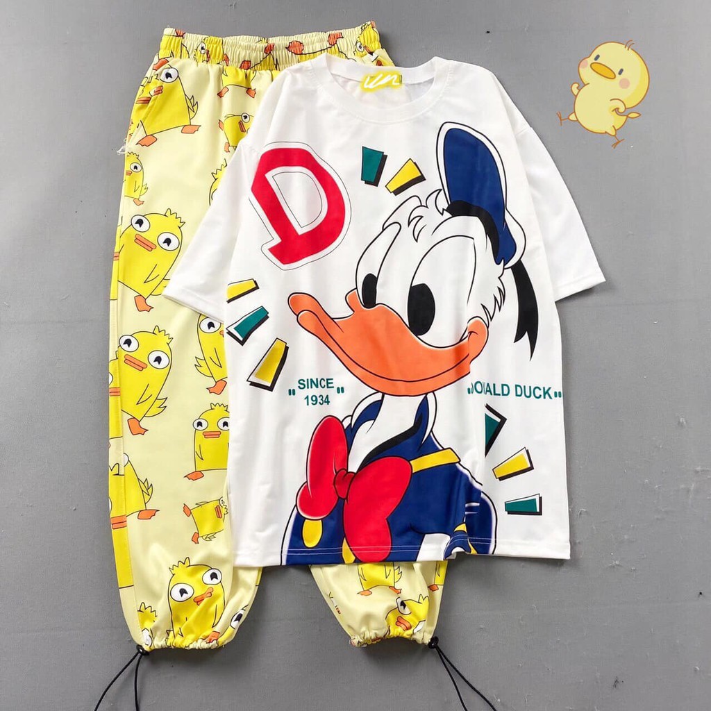 [COMBO TIẾT KIỆM] Set áo 3D vịt Donald + quần short/ quần dài vịt vàng cartoon unisex