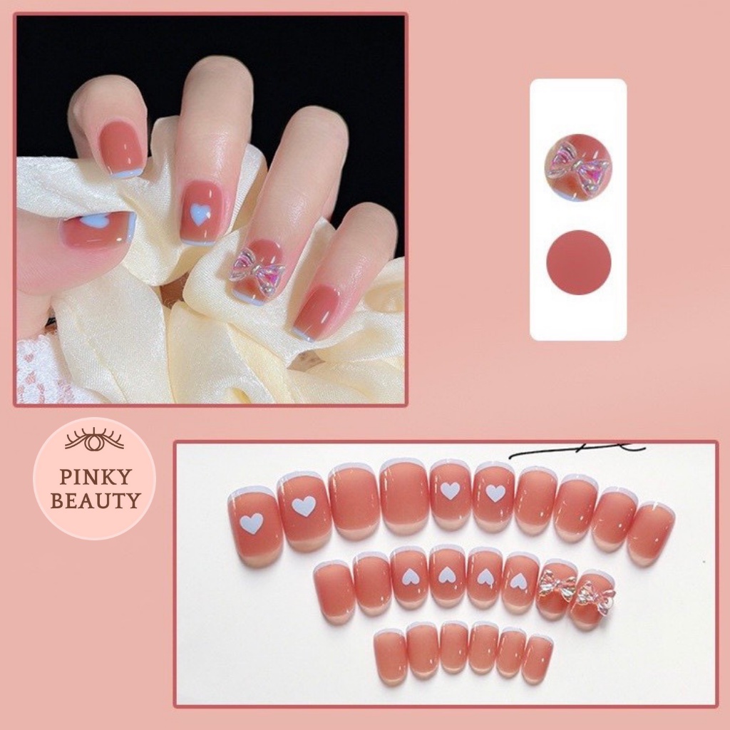 [Phụ Kiện Tặng Kèm 3 Món]Móng Tay Giả Kèm Keo Bộ 24 Móng Pinky Beauty Trang Trí Nail Nghệ Thuật, Họa Tiết Độc Đáo Cho Nữ