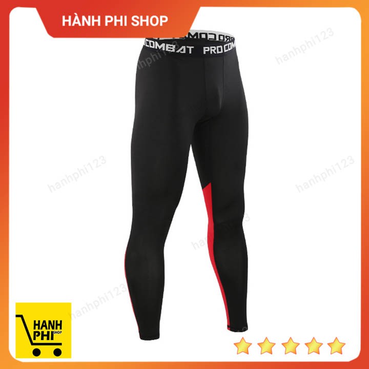 Legging nam PRO COMBAT QL06 dài họa tiết đỏ, Quần giữ nhiệt thể thao nam chuyên tập GYM Hành Phi Shop (màu đen)