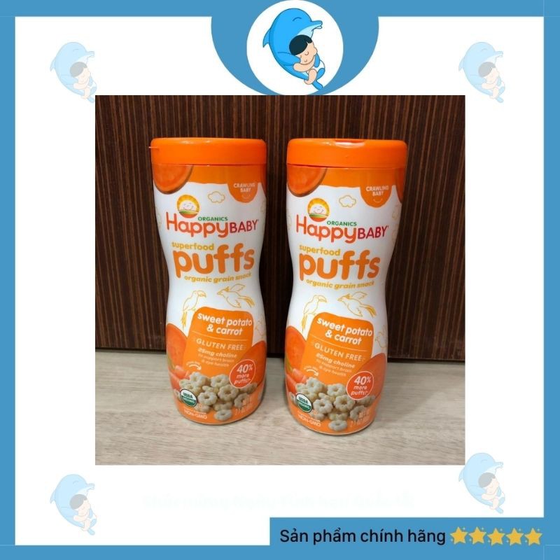 Bánh Happy Baby Organic Puffs, bánh ăn dặm hữu cơ dinh dưỡng dành cho bé từ 8 tháng tuổi