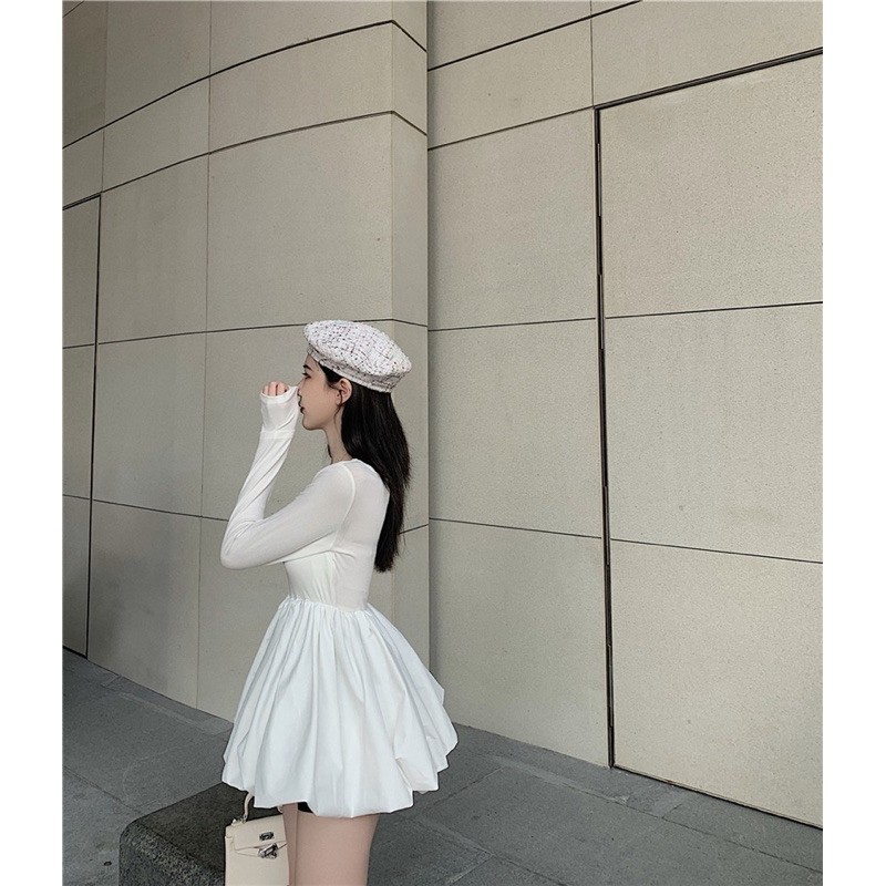 Váy Babydoll Trắng Dài Tay-FREESHIP - Hàng Quảng Châu -đầm đi tiệc | BigBuy360 - bigbuy360.vn