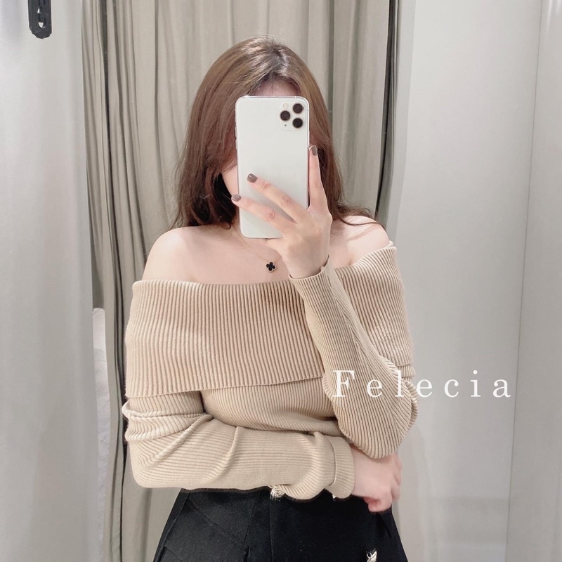 Áo Trễ Vai Len Tăm 3 Màu Siêu Xinh, Áo Kiểu Nữ Ôm Body Siêu Hot