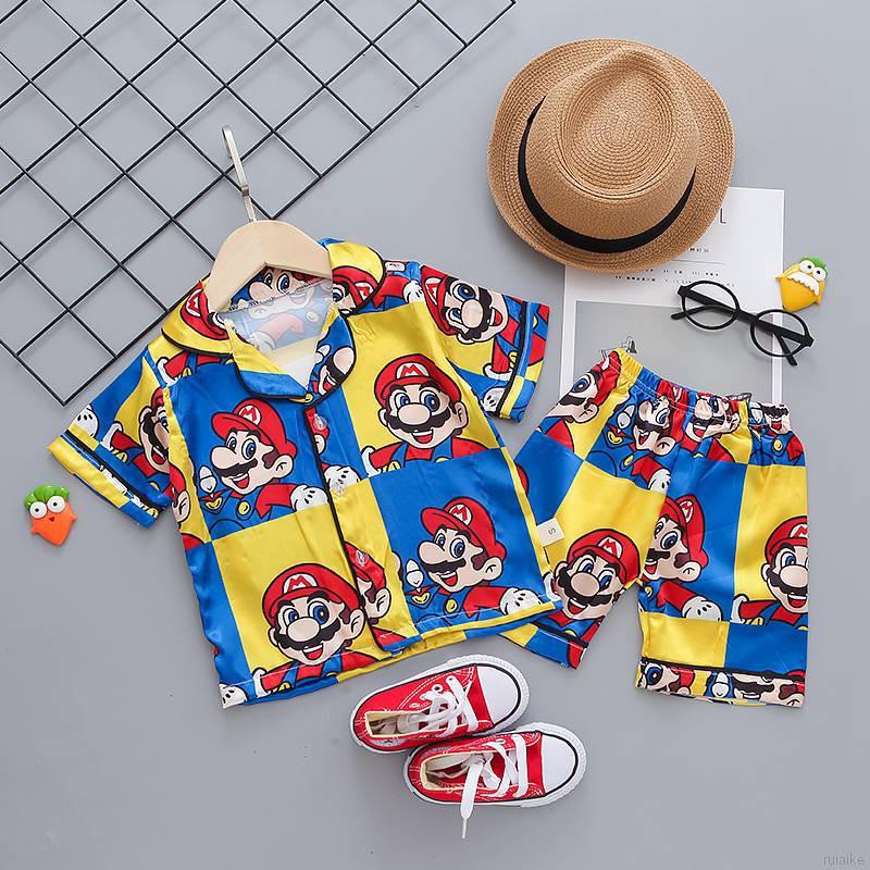 Bộ Đồ Ngủ Pijama Ngắn Tay In Họa Tiết Hoạt Hình Cho Bé