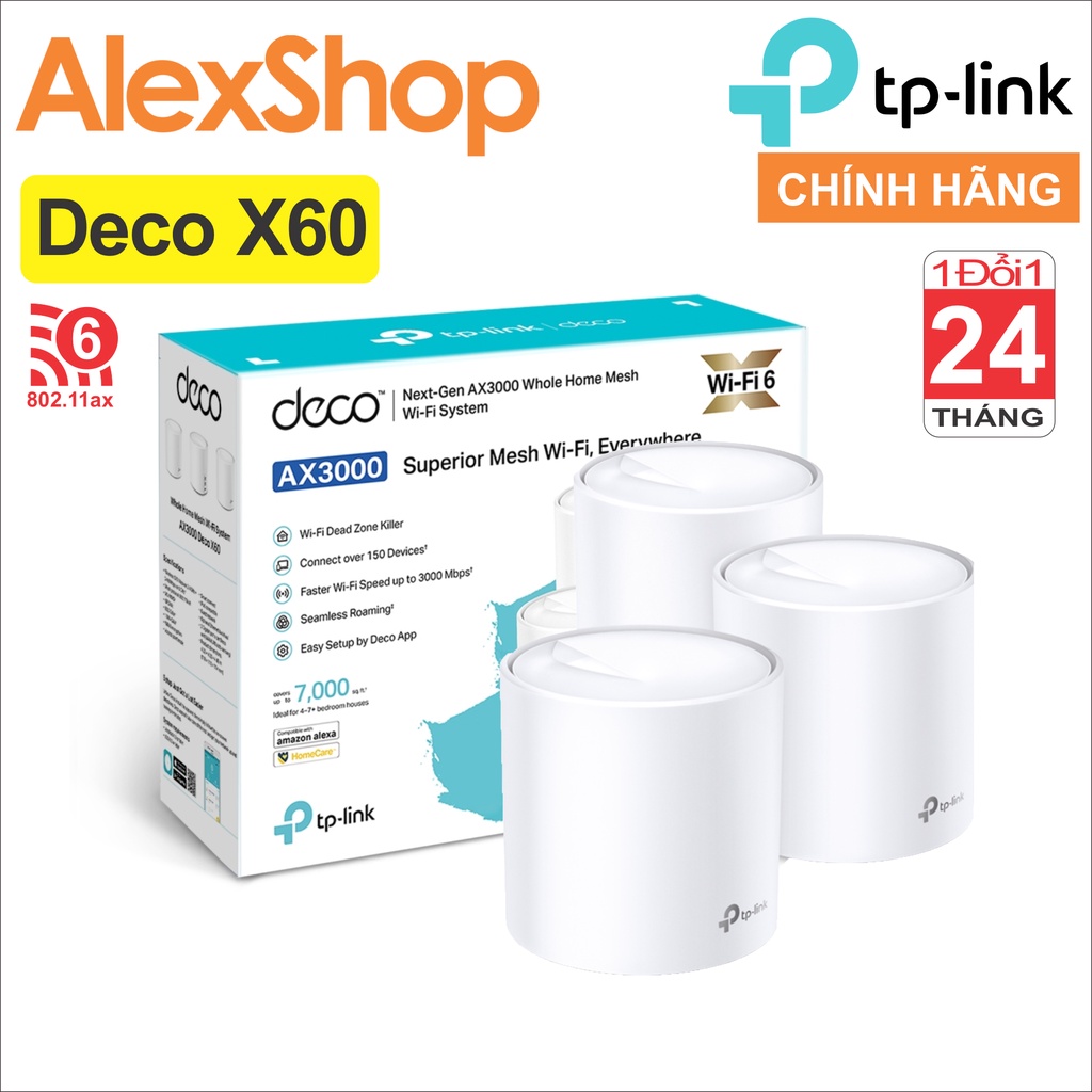 Bộ Phát WiFi 6 TP-Link Deco X60 (3 Packs) Chuẩn AX3000 - Chính Hãng
