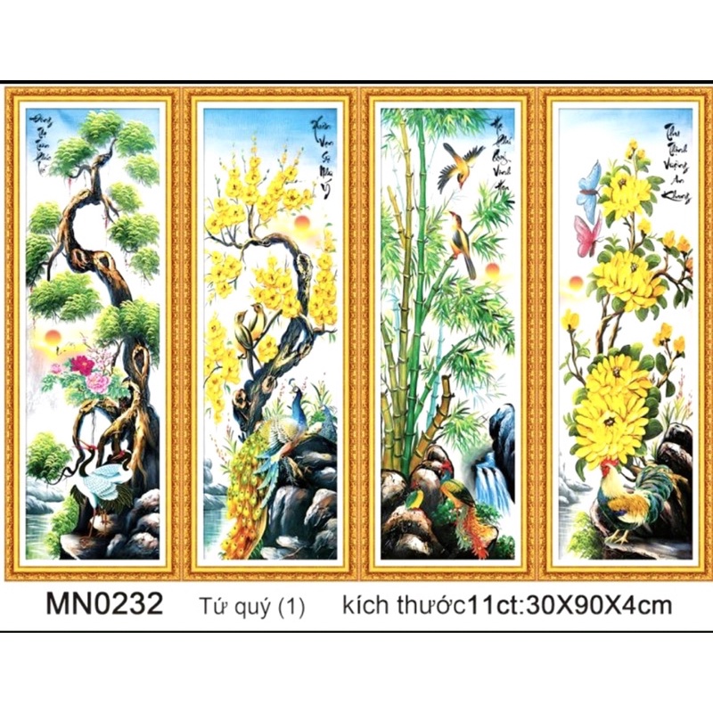 Tranh Thêu Tứ Quý Tùng Cúc Trúc Mai Mn0232(30*90*4)-Mẫu Mới