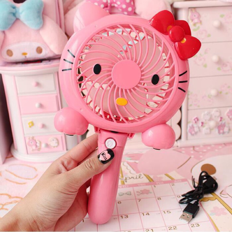 Quạt sạc usbfree shipBH 1 đổi 1 cầm tay mini kiêm để để bàn Hello Kitty, Đorêmon Siêu Đáng Yêu