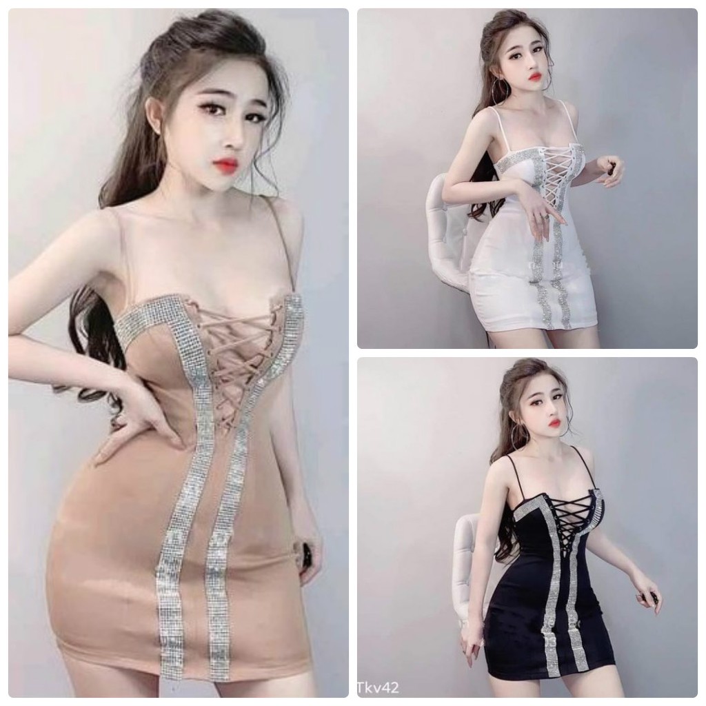 Đầm body cúp hở ngực đan dây sexy