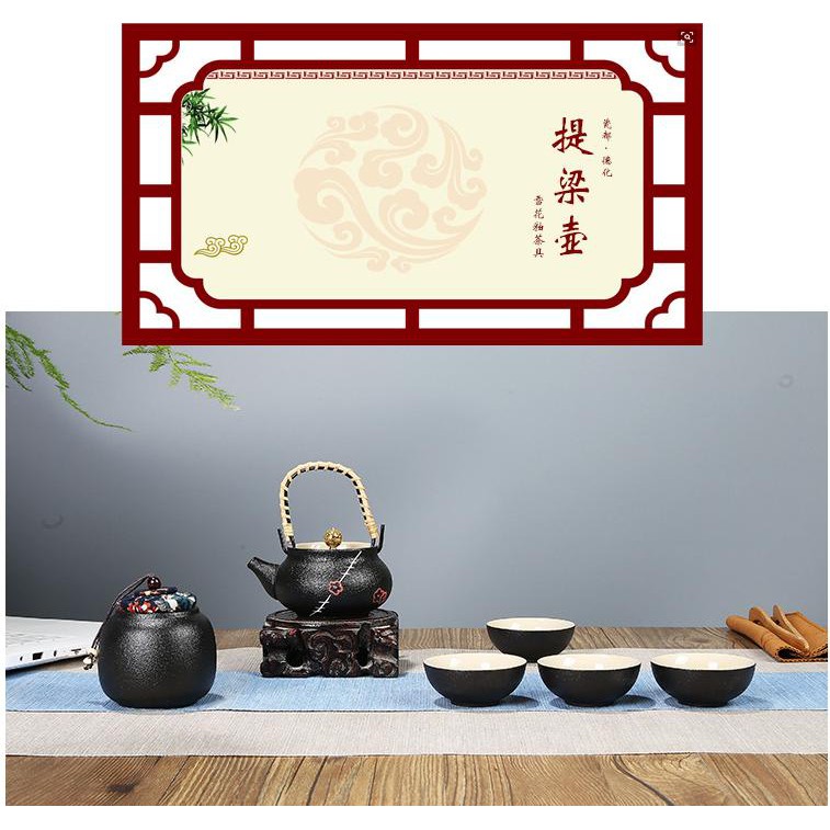 Bộ ấm trà hộp gỗ Nhật Bản cổ điển tráng men cao cấp - Home and Garden