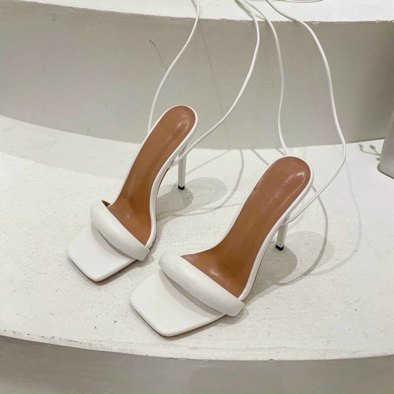 [Ảnh thật] [Có sẵn] Mã M129 Sandal chiến binh nữ cột dây quai ngang gót nhọn cao 7p da lỳ mềm êm chân hottrend