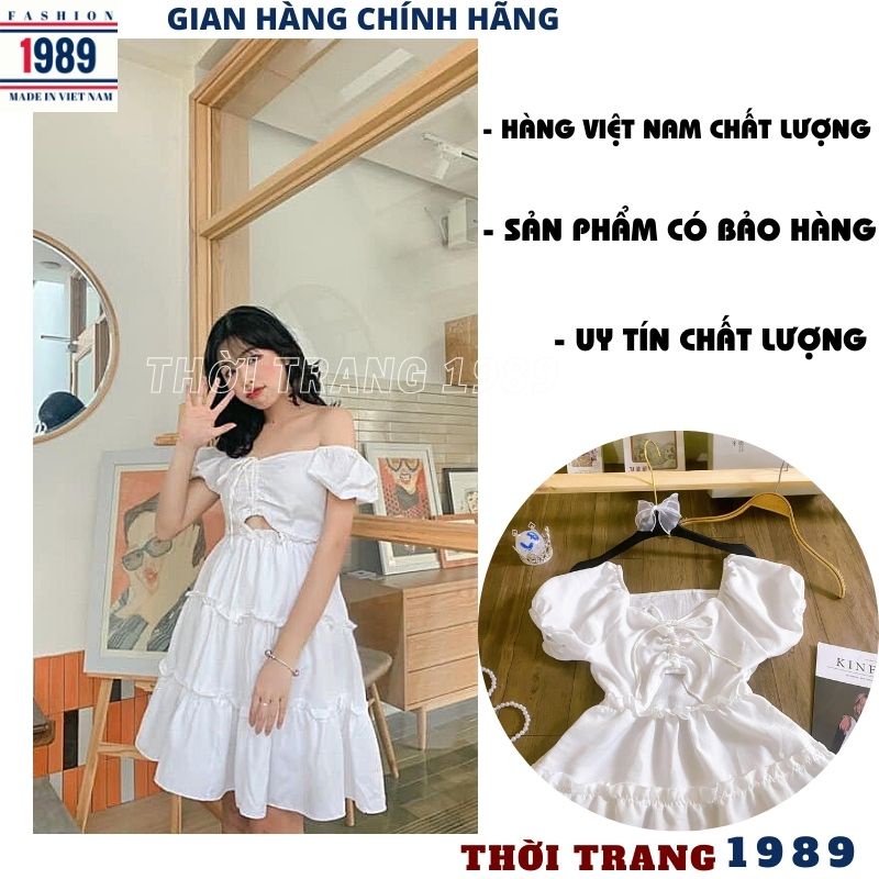 Đầm trễ vai tay bồng nhún ngực khoét eo kiểu dáng hàn quốc váy dự tiệc ulzzang vinatge-PHƯƠNG VŨ 1989