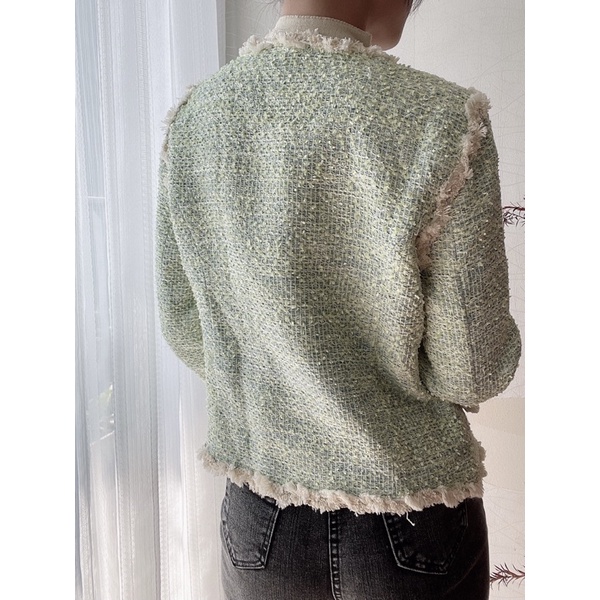 Áo khoác dạ tweed cổ tròn phong cách Hàn Quốc