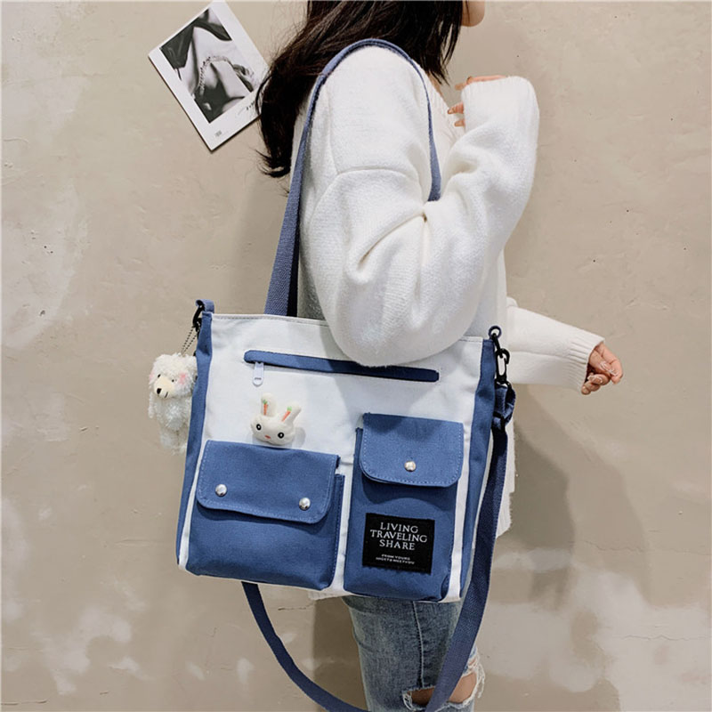 Túi Xách Nữ Vải Bạt Thời Trang Hàn Horizontal square canvas literary one-shoulder portable handbag Women's single shoulder, size 29*33*7CM, black/yellow/blue/pink