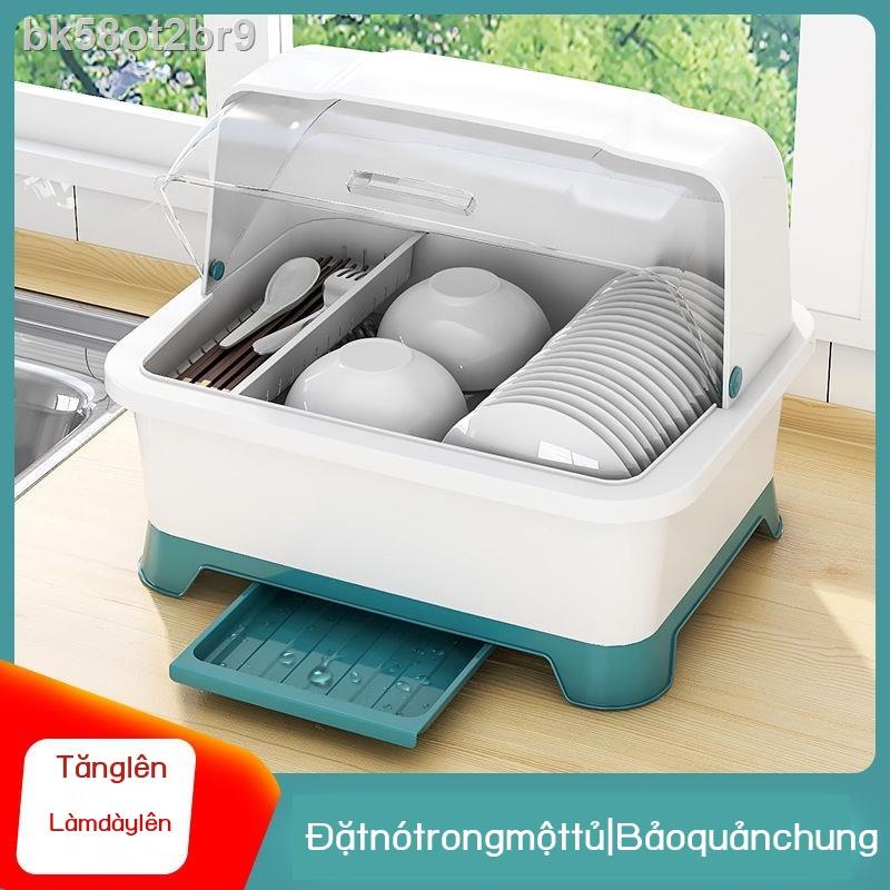 bk58ot2br9Giá để bát đĩa có nắp đậy hộp đựng giá ráo nước với bộ đồ ăn nhà bếp gia đình mặt tủ