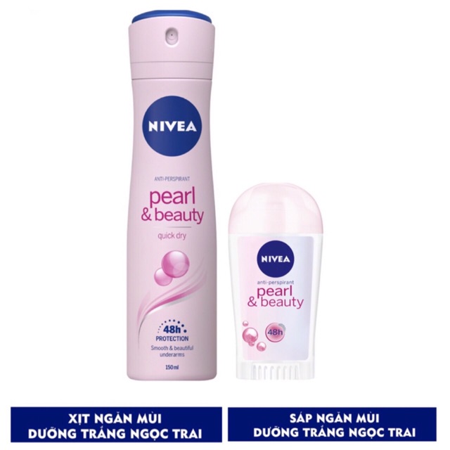 Bộ đôi Nivea: Xịt 150ml và sáp 40ml ngăn mùi dưỡng trắng Ngọc trai