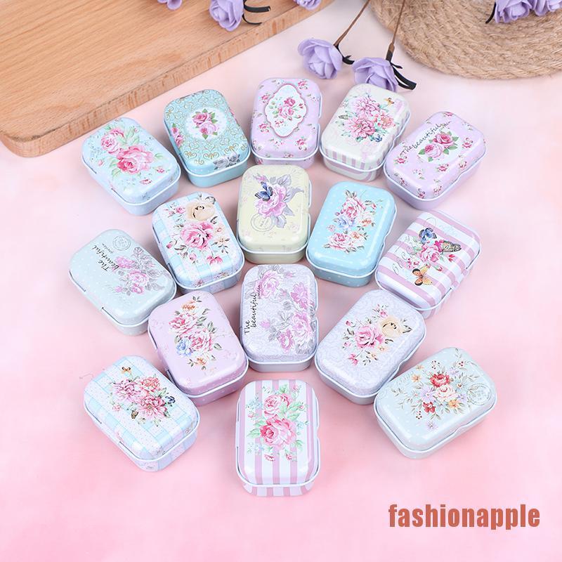 JFF Mini flower tin trinket jewelry coin box tinplate storage case small rectangular JFF