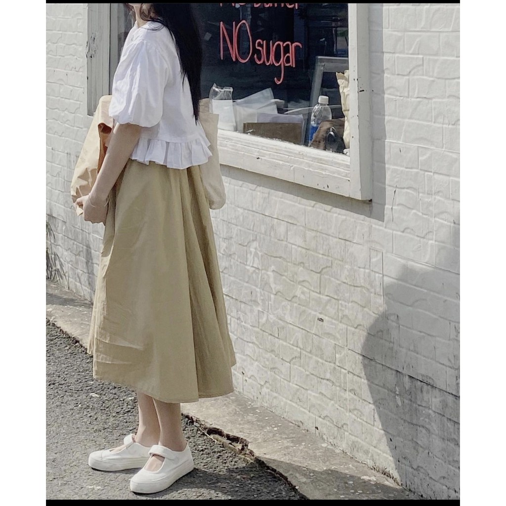 SET ÁO SƠMI NGẮN TAY + CHÂN VÁY KAKI SIÊU XINH MÀU NHÃ NHẶN