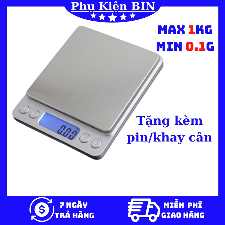 Cân Tiểu Ly Điện Tử Platform 1Kg (Tặng 2 Khay Nhựa), Cân điện tử mini inox I-2000